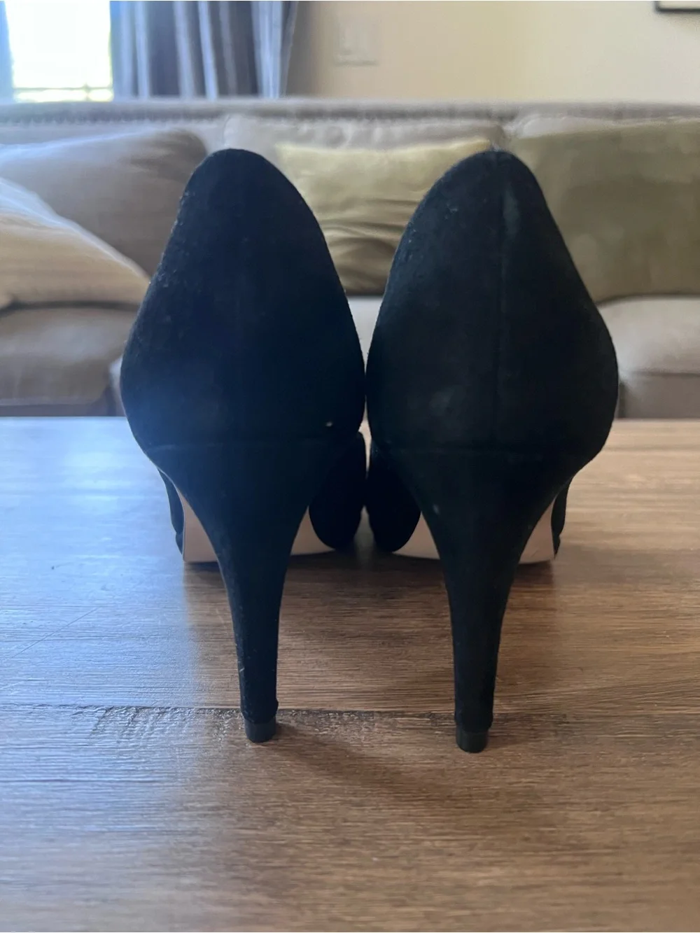NIB Cole Haan Drado Platform Pump Black Suede Peep Toe Heels Size 7B
